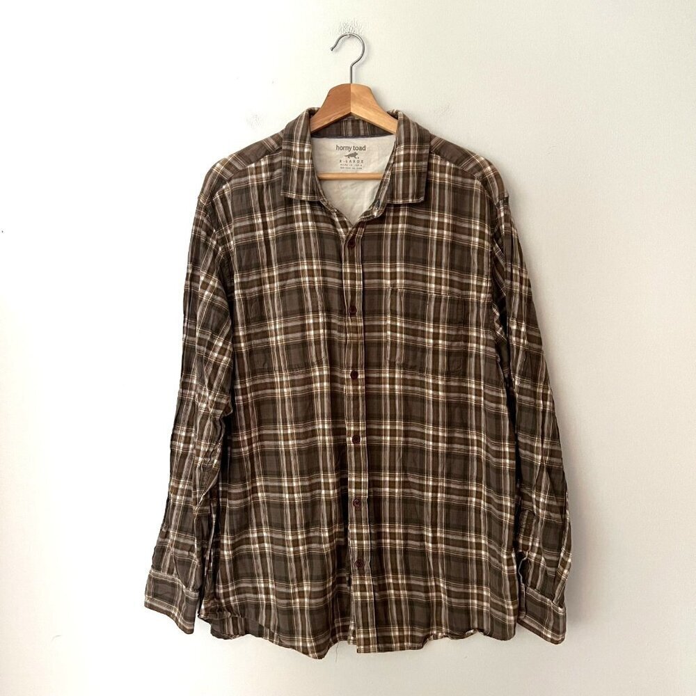 Horny Toad Men's Mixologist Plaid Button Up Casual Shirt Brown Size XL